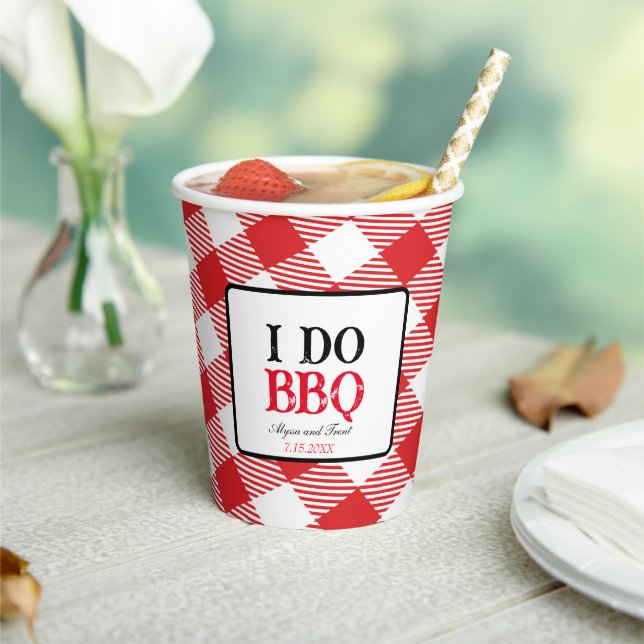I Do BBQ Red Gingham Custom Wedding Paper Cups (Insitu)