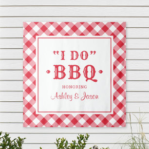 I Do BBQ Red Gingham Wedding Backdrop Tapestry