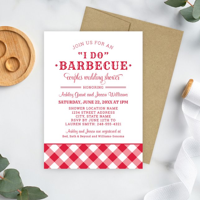 I Do BBQ Red Gingham Wedding Couples Shower Invitation (Creator Uploaded)