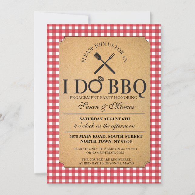 I DO BBQ Red Vintage Party Engagement Invitation (Front)