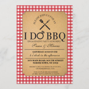 I DO BBQ Red Vintage Party Engagement Invitation