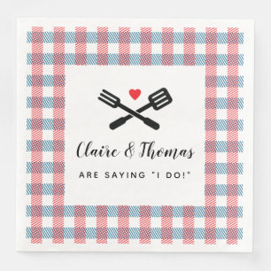 I Do BBQ Red White and Blue Picnic Name Napkin
