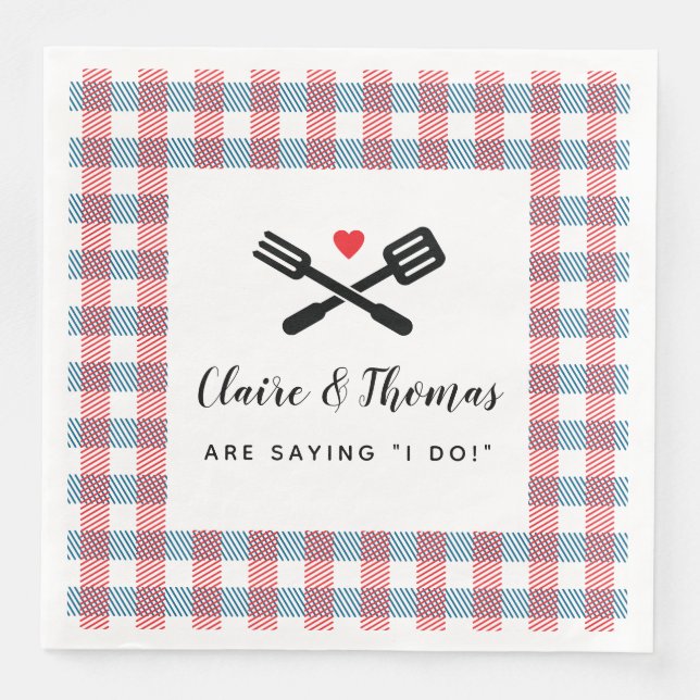I Do BBQ Red White and Blue Picnic Name Napkin (Front)
