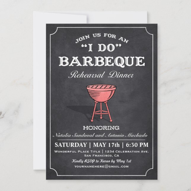 I DO BBQ Rehearsal Dinner Invitations Chalkboard (Front)