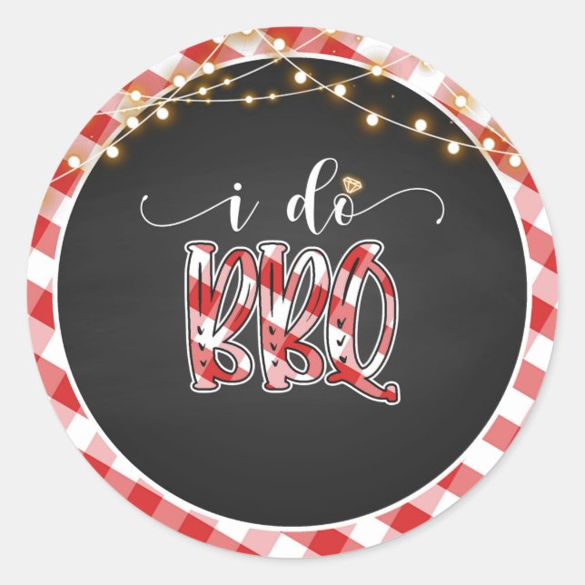 I Do BBQ Round Sticker - Gingham (Front)