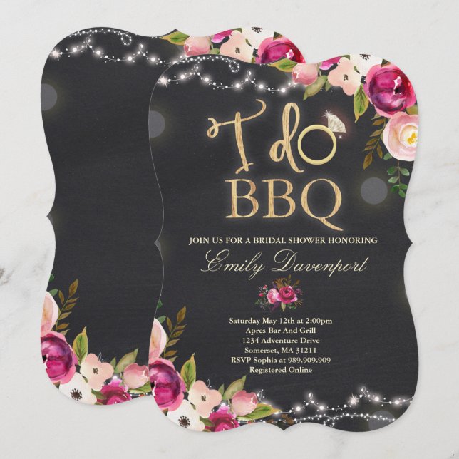I Do BBQ Rustic Bridal Shower Invitation Florals (Front/Back)