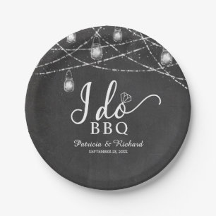 I Do BBQ Rustic Chalk Engagement Party Paper Plate