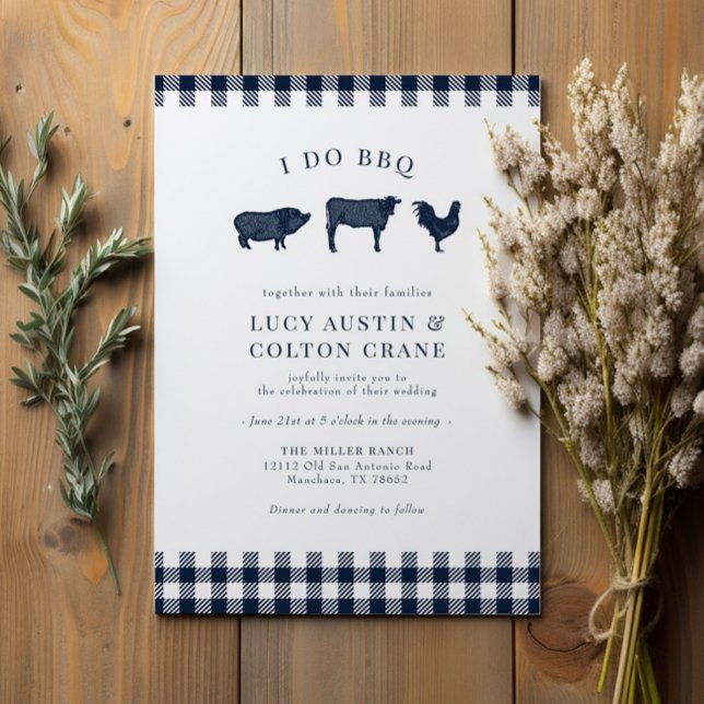 I Do BBQ Rustic Country Navy Blue Picnic Wedding Invitation (Creator Uploaded)