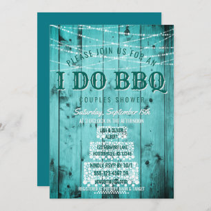 I Do BBQ Rustic Couples Shower String Lights Wood Invitation