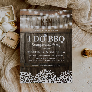I DO BBQ Rustic Engagement Party Babys Breath Invitation