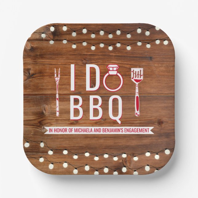 I Do BBQ Rustic Engagement Party Couples Shower Paper Plate (Front)