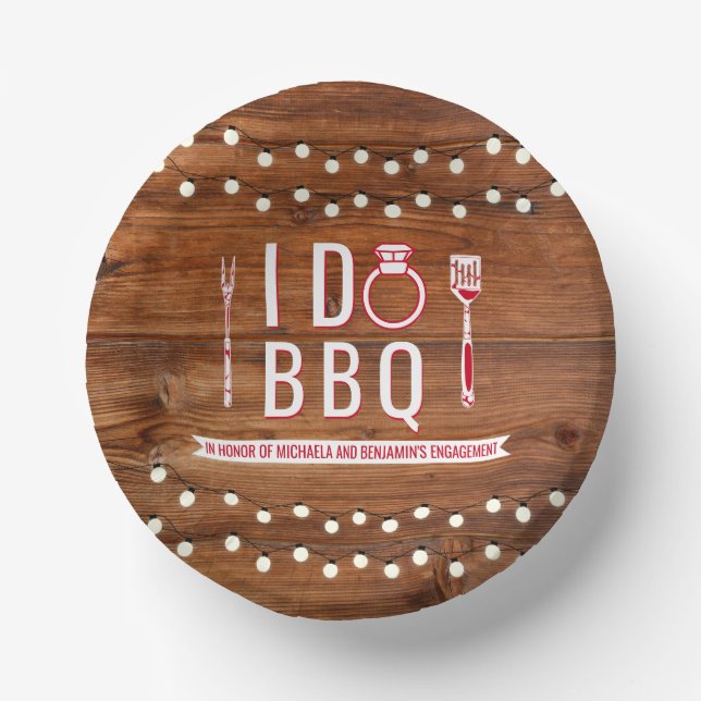 I Do BBQ Rustic Engagement Party Couples Shower Paper Plate (Front)