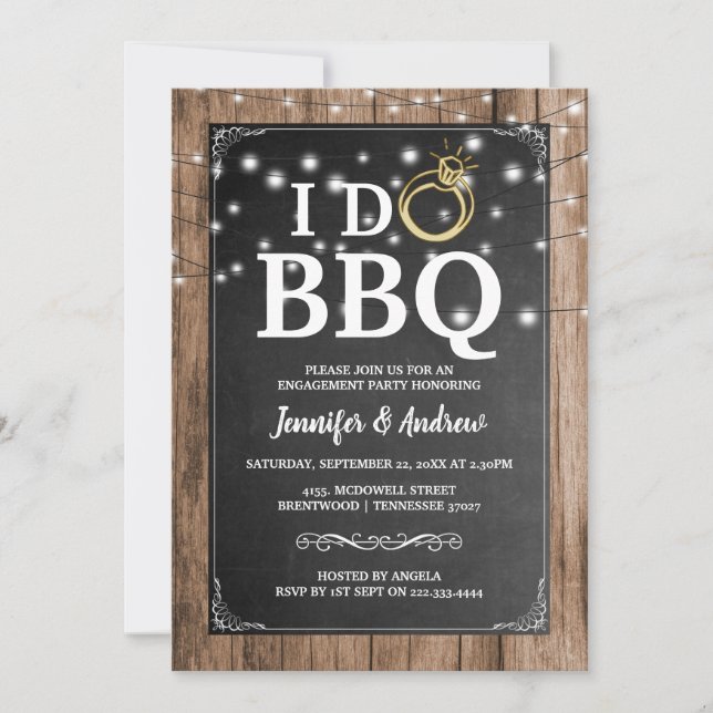 'I DO BBQ' Rustic Engagement Party Invitation (Front)