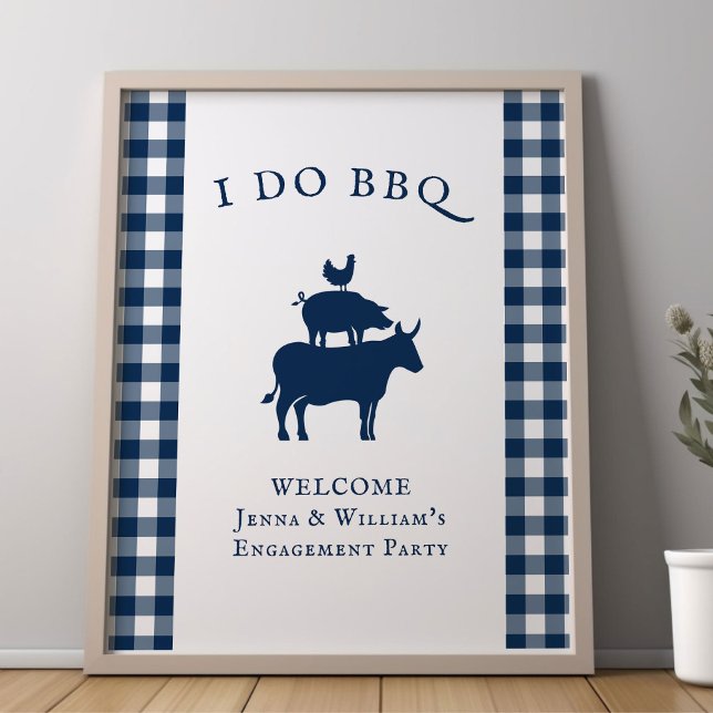 I Do BBQ Rustic Farmhouse Navy Blue Plaid Welcome Poster (Editable I DO BBQ Welcome Poster from my Rustic Farmhouse BBQ Bridal Shower)