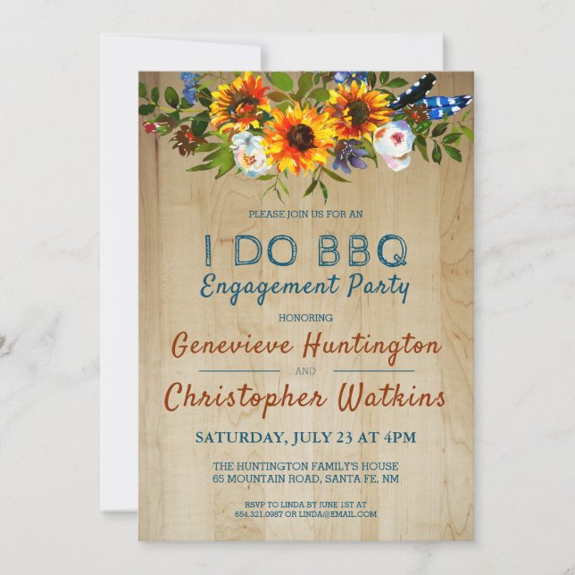 I DO BBQ Rustic Floral Barn Wood Engagement Party Invitation (Front)