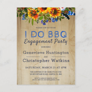 I DO BBQ Rustic Floral Barn Wood Engagement Party Postcard