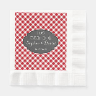 I DO BBQ Rustic Gingham Chalk Engagement Monogram Napkin
