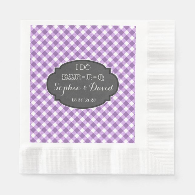 I DO BBQ Rustic Gingham Chalk Engagement Monogram Napkin (Front)