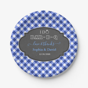 I DO BBQ Rustic Gingham Chalk Engagement Paper Plate