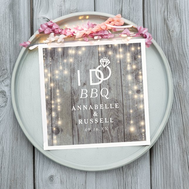 I do BBQ Rustic Lights Wood Engagement Napkin (I do BBQ Rustic Lights Wood Engagement Napkins)