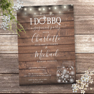 I Do BBQ Rustic Mason Jar String Lights Engagement Invitation