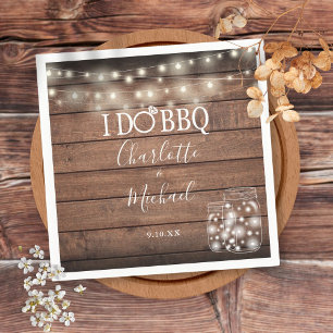 I Do BBQ Rustic Mason Jar String Lights Engagement Napkin