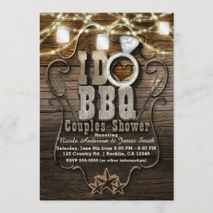 I DO BBQ Rustic Mason Jars & Lights COUPLES SHOWER Invitation