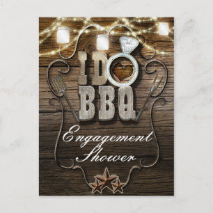 I DO BBQ Rustic Mason Jars Lights Wood Engagement Invitation Postcard