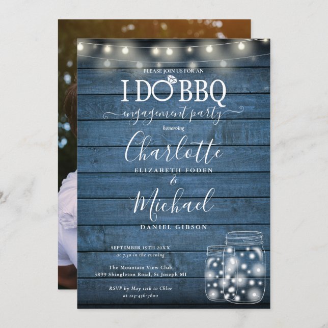 I Do BBQ Rustic Mason Jars Photo Engagement Invitation (Front/Back)
