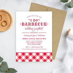 I Do BBQ Rustic Red Gingham Wedding Reception Invitation