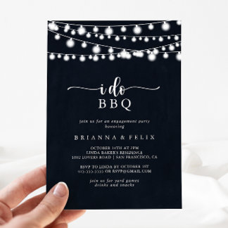 I Do BBQ Rustic String Lights Engagement Party Invitation