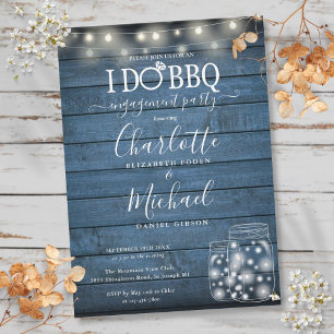 I Do BBQ Rustic String Lights Mason Jar Engagement Invitation
