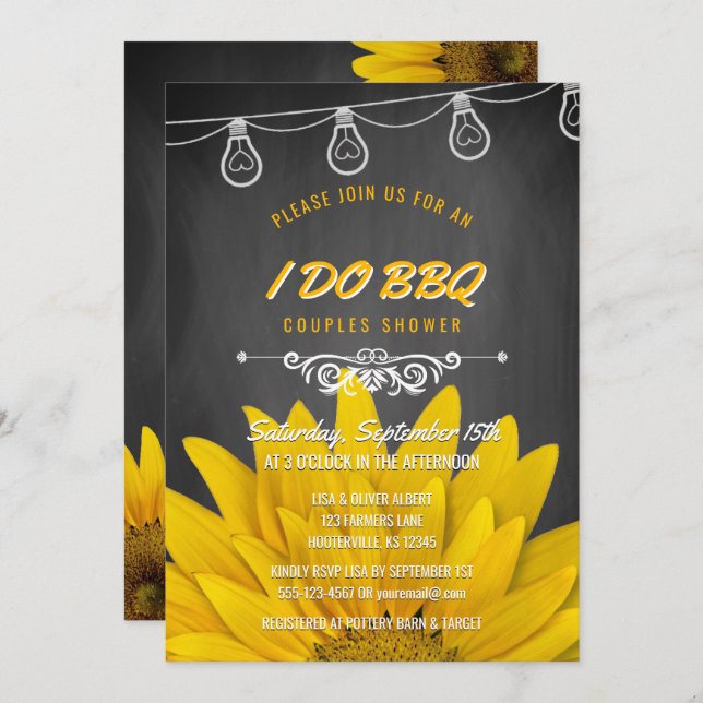 I Do BBQ Rustic Sunflowers Couples Shower Chalk Invitation (Front/Back)