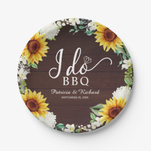 I Do BBQ Rustic Sunflowers Engagement Party Paper  Paper Plate