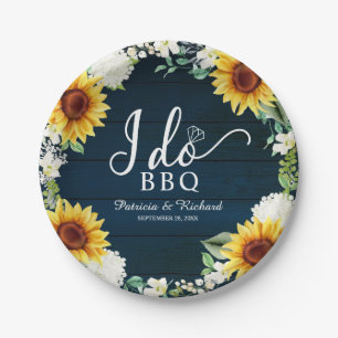I Do BBQ Rustic Sunflowers Engagement Party Paper Plate