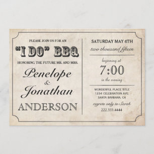 I DO BBQ Rustic Vintage Wedding Invitations