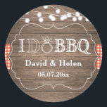 I DO BBQ Rustic Wedding Engagement Barbecue Classic Round Sticker<br><div class="desc">I DO BBQ Rustic Wedding Engagement Barbecue Classic Round Sticker. For further customisation,  please click the "Customise it" button and use our design tool to modify this template.</div>