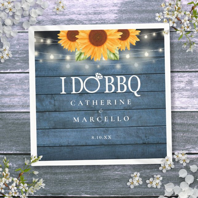 I Do BBQ Rustic Wood Sunflowers Engagement Party Napkin (I Do BBQ Rustic Wood Sunflowers Engagement Party Napkins)