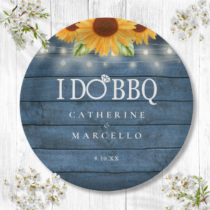 I Do BBQ Rustic Wood Sunflowers Engagement Party Paper Plate