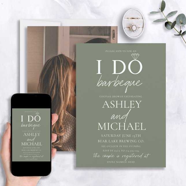I DO BBQ Sage Green Simple Script Photo Shower Invitation (Creator Uploaded)