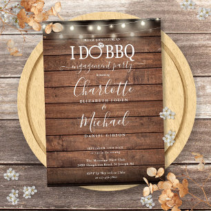 I Do BBQ String Lights Rustic Wood Engagement Invitation