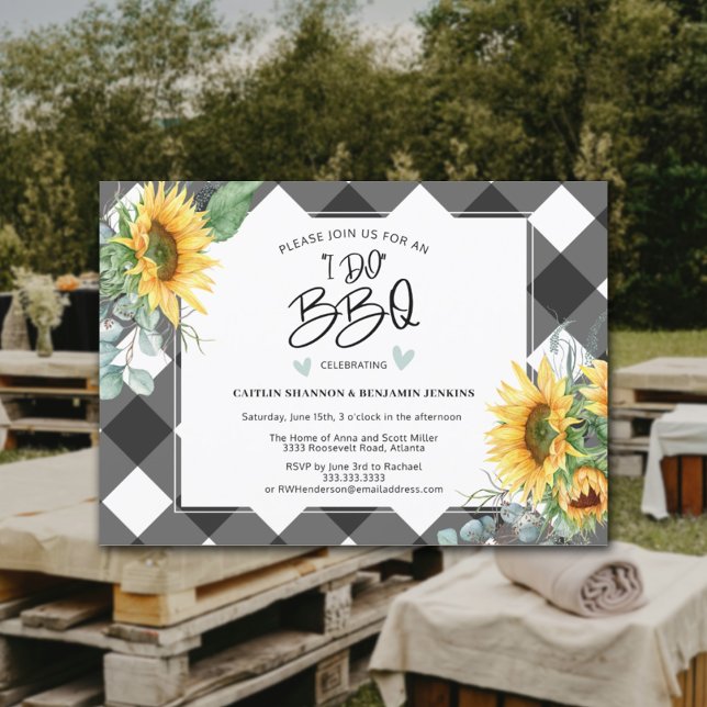 I Do BBQ Sunflower Buffalo Plaid Bridal Shower  Invitation (Creator Uploaded)