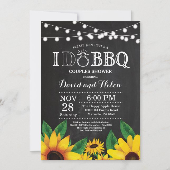 I DO BBQ Sunflower Couples Shower Chalkboard Invitation (Front)
