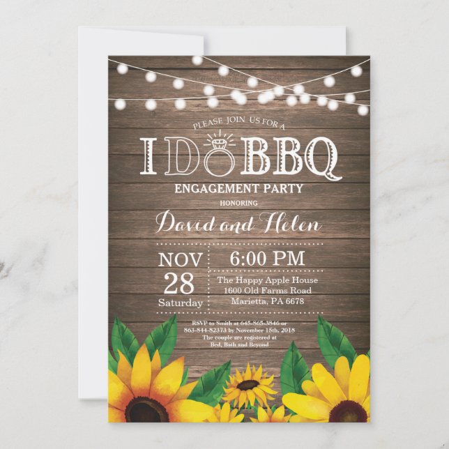 I DO BBQ Sunflower Engagement Party Rustic Invite (Front)