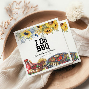 I Do BBQ Sunflower Rustic Engagement Party Napkin