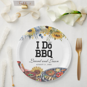 I Do BBQ Sunflower Rustic Engagement Party Paper Plate