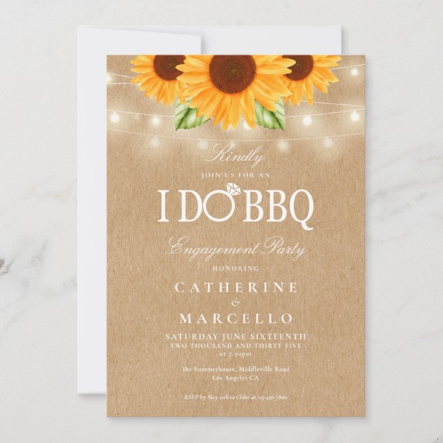 I Do BBQ Sunflower Rustic Kraft Engagement Party Invitation (Front)