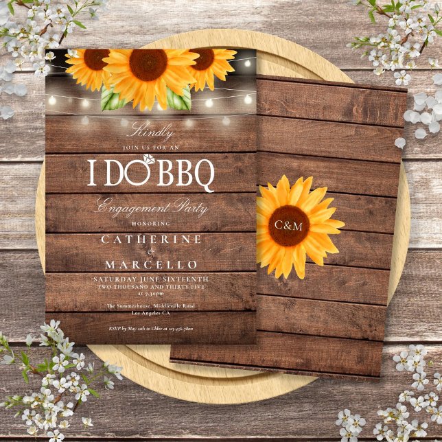 I Do BBQ Sunflower Rustic Wood Engagement Party Invitation (I Do BBQ Sunflower Rustic Wood Engagement Party Invitation)