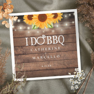 I Do BBQ Sunflower Rustic Wood Engagement Party Napkin