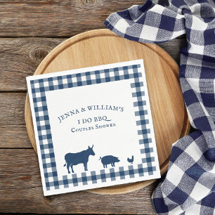 I Do BBQ Vintage Farmhouse Navy Blue Plaid Napkin
